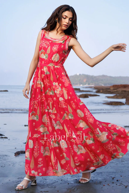 Elegant Red Floral WKP 001 FVD - Indian Dress House 786