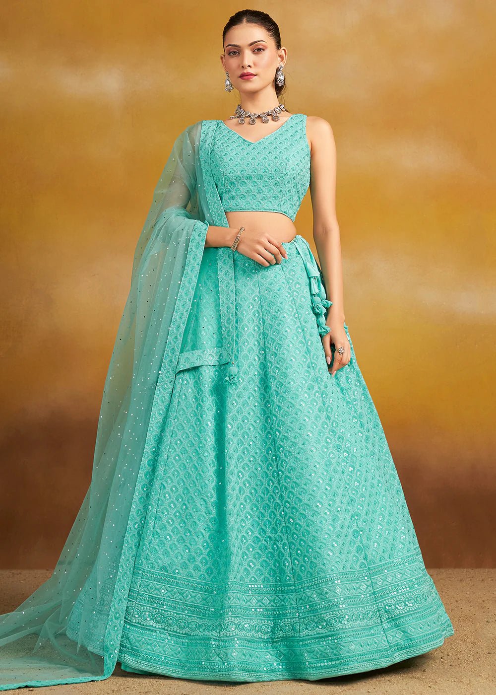 Elegant Turquoise ZFL - Indian Dress House 786