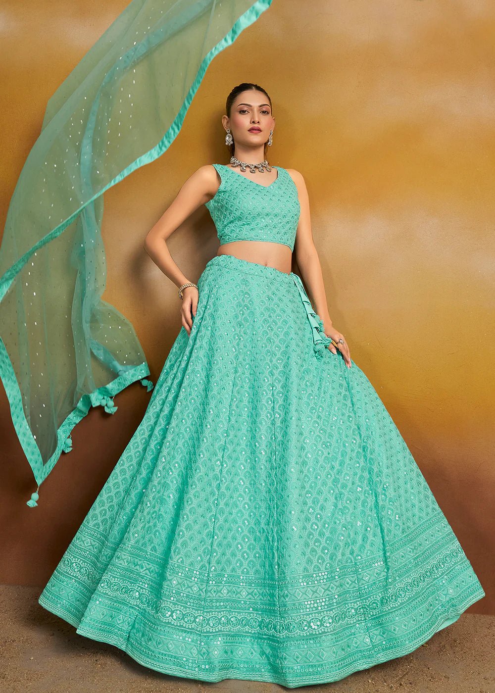Elegant Turquoise ZFL - Indian Dress House 786