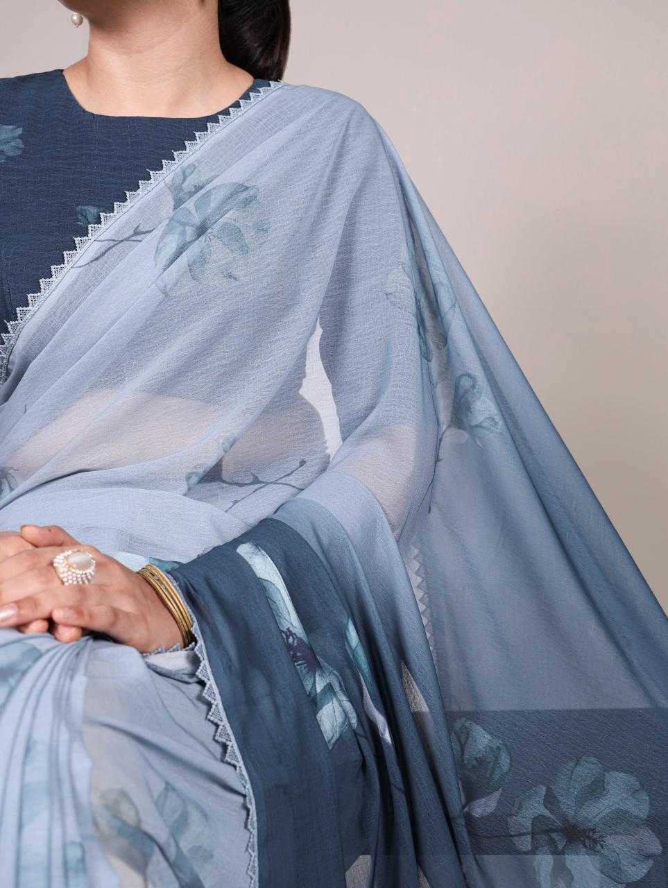 Elegant Two Tone Blue Floral YNF Saree - Indian Dress House 786