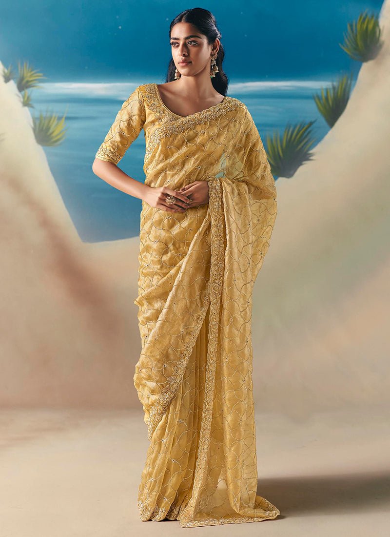 Elegant Yellow KCH Saree - Indian Dress House 786