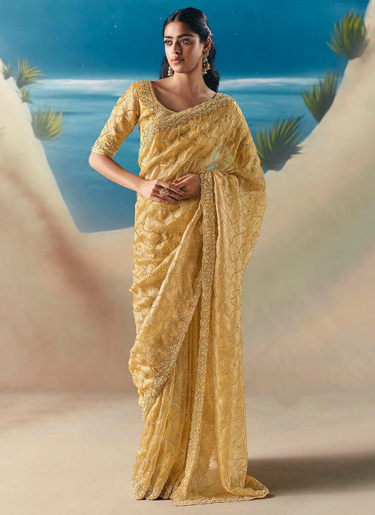 Elegant Yellow KCH Saree - Indian Dress House 786