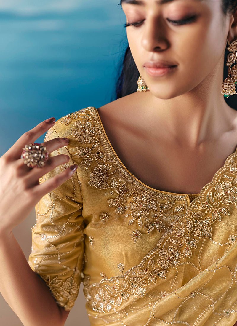 Elegant Yellow KCH Saree - Indian Dress House 786