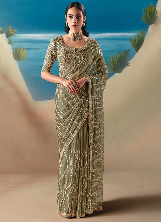 Exclsuive Green Floral KCH Saree - Indian Dress House 786