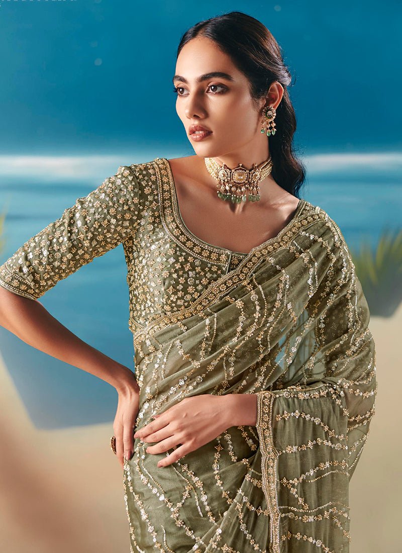 Exclsuive Green Floral KCH Saree - Indian Dress House 786