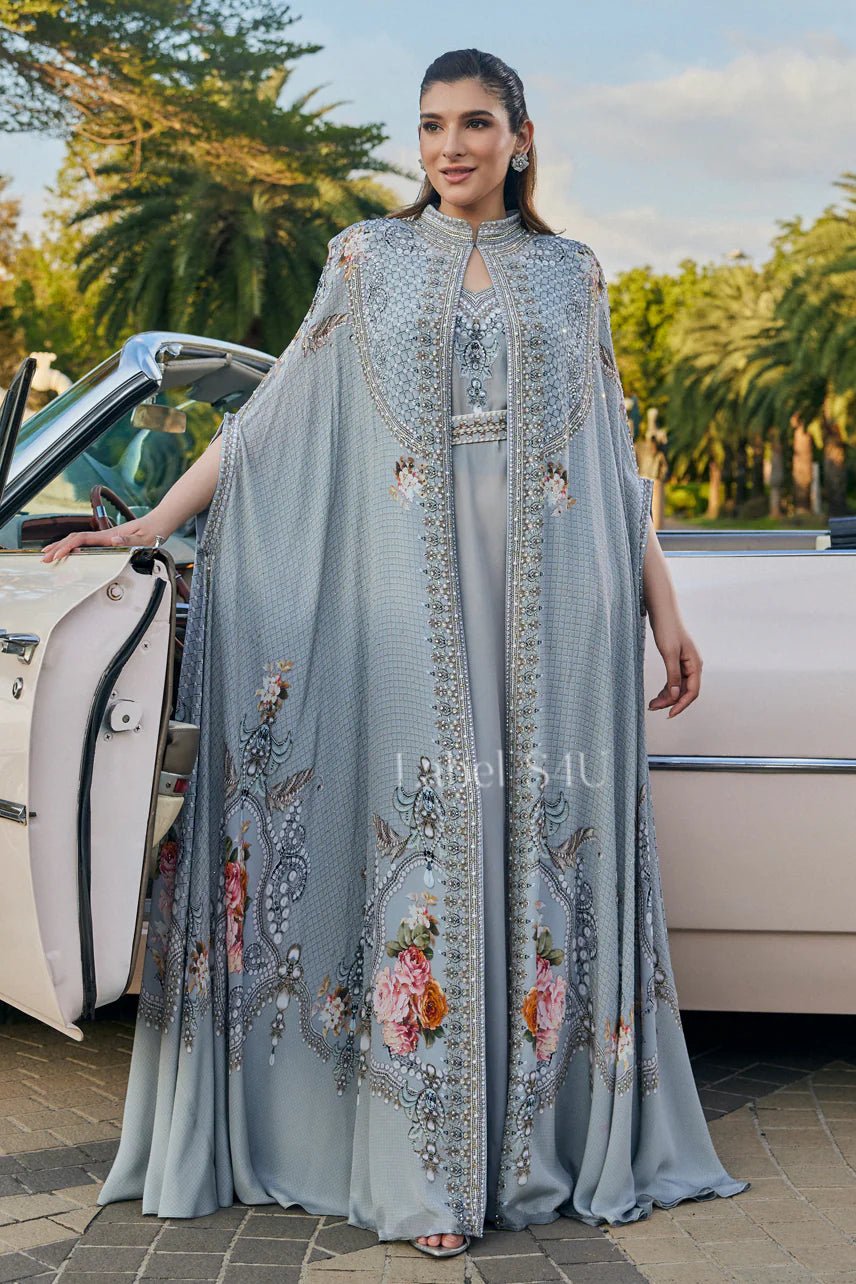 Exclusive Grey Floral Cape SHIV - Indian Dress House 786 Exclusive Grey Floral Cape SHIV - Indian Dress House 786