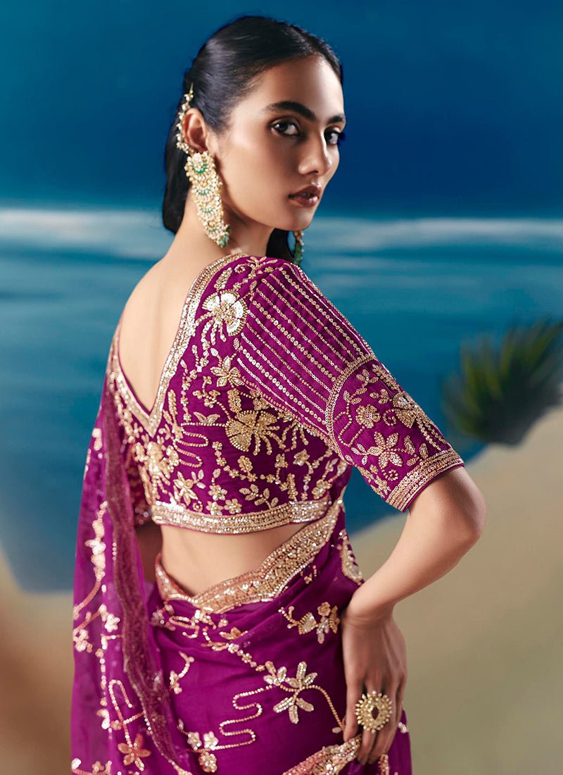 Exclusive Purple Floral KCH Saree - Indian Dress House 786