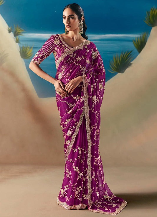 Exclusive Purple Floral KCH Saree - Indian Dress House 786