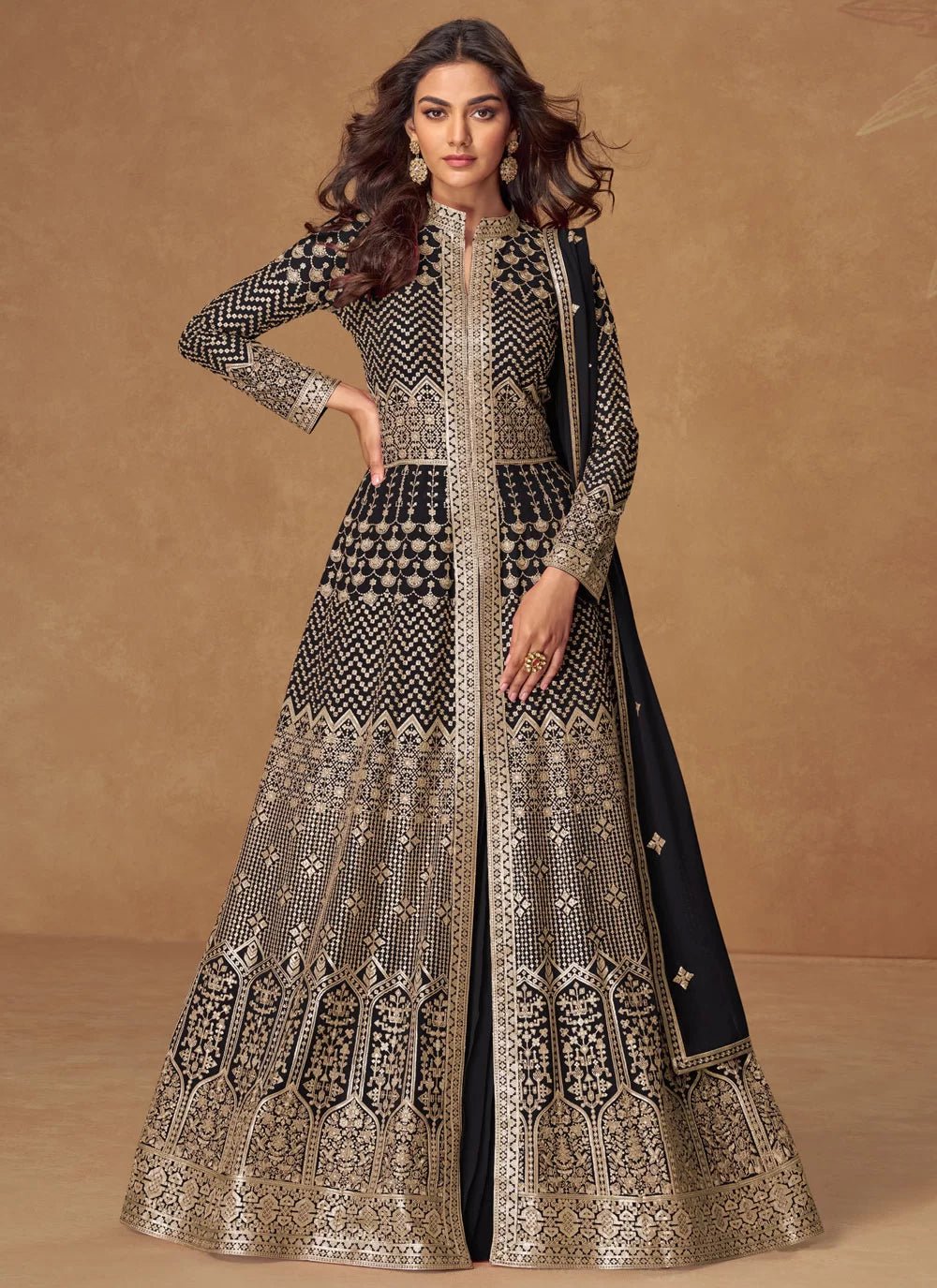Exquisite Black & Gold AMGA - Indian Dress House 786