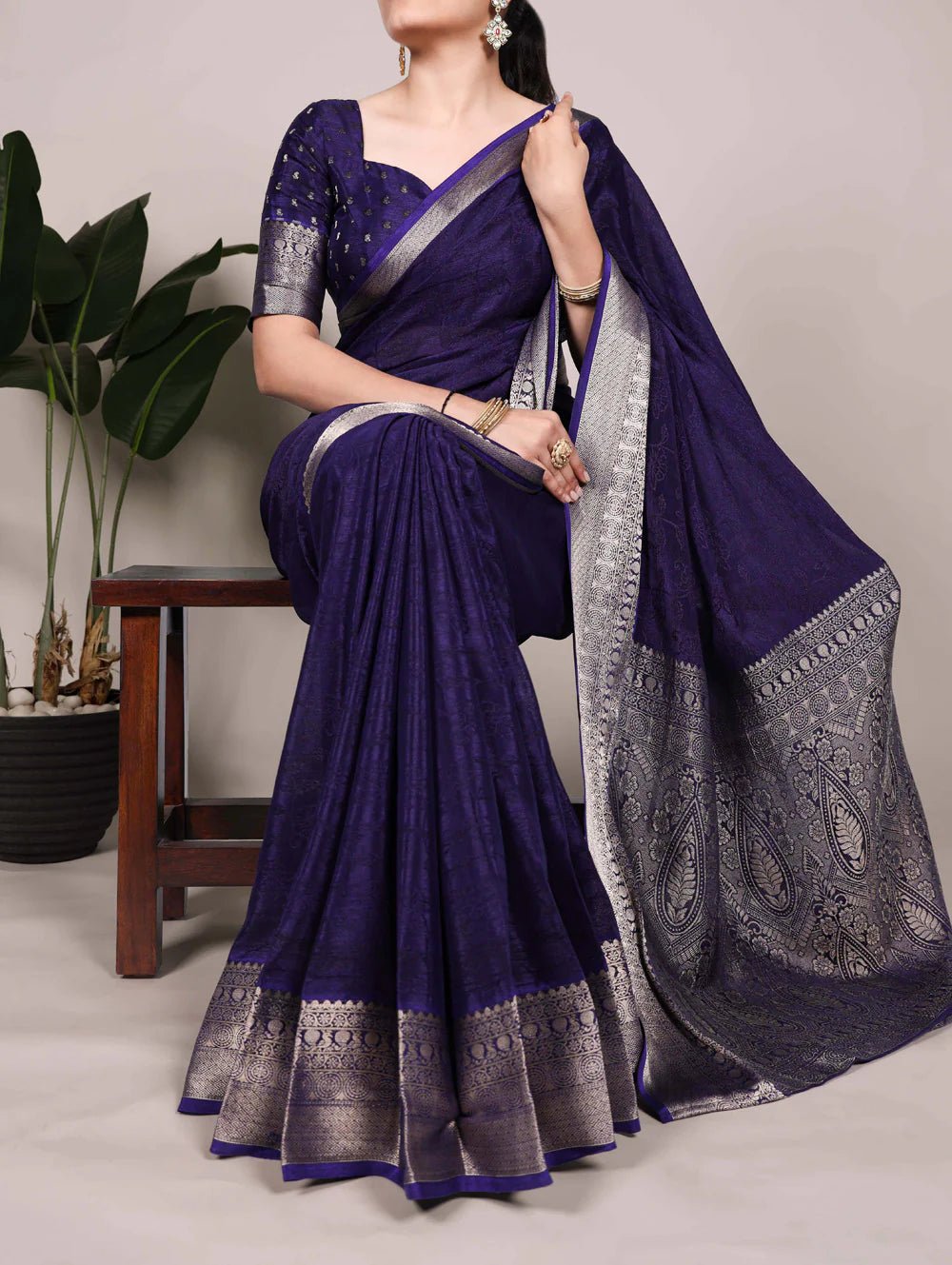 Exquisite Navy Blue YF Saree - Indian Dress House 786