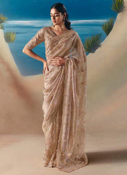 Floral Beige KCH Saree - Indian Dress House 786