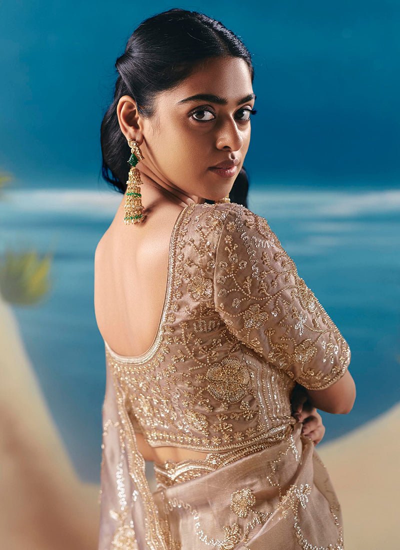 Floral Beige KCH Saree - Indian Dress House 786