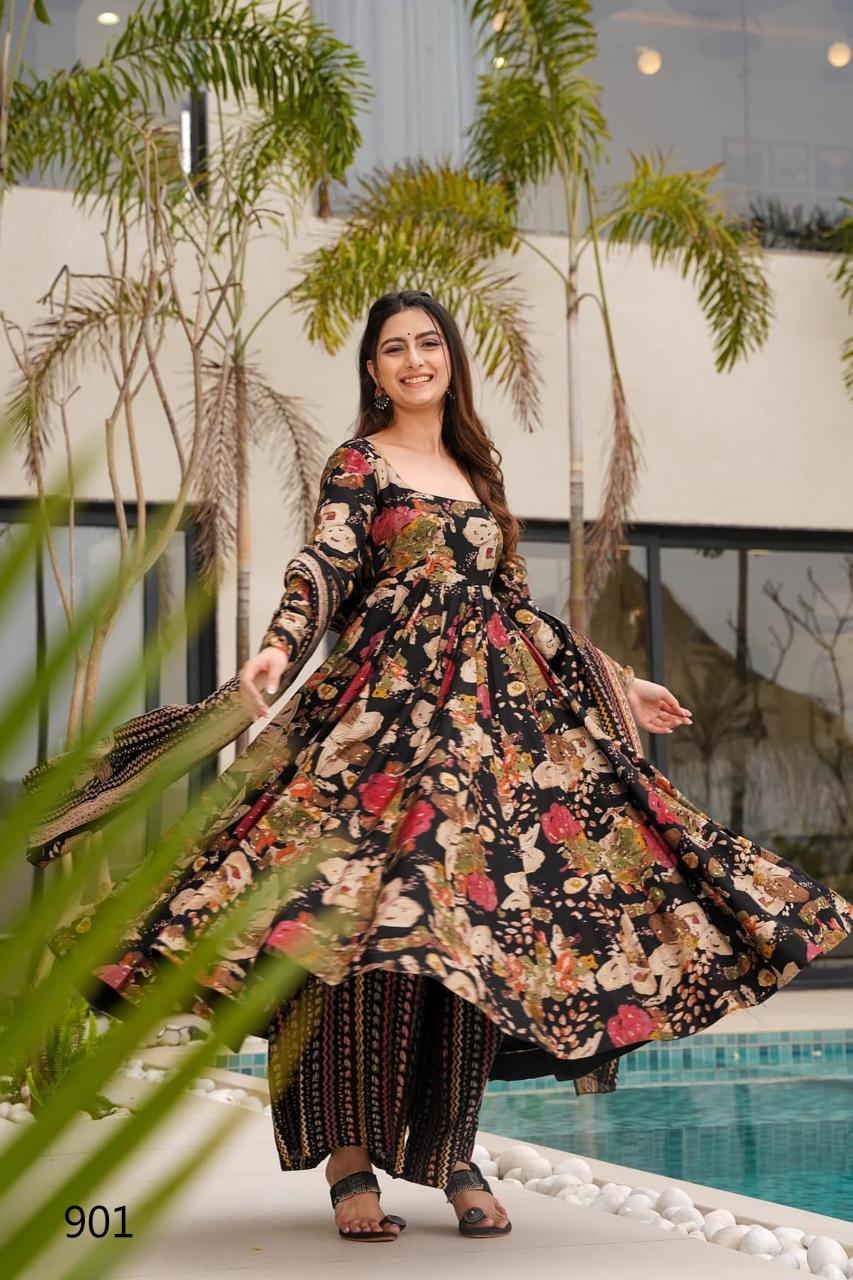 Floral Black MC LC 901 FVD - Indian Dress House 786