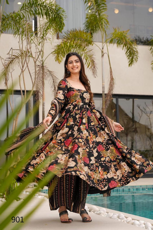 Floral Black MC LC 901 FVD - Indian Dress House 786