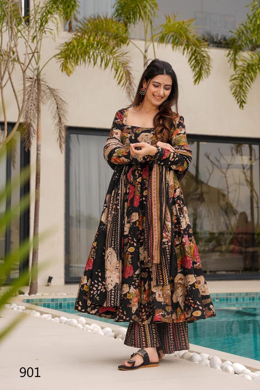 Floral Black MC LC 901 FVD - Indian Dress House 786