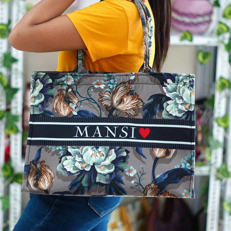 Floral Blue Sea Green Tote CFB - Indian Dress House 786