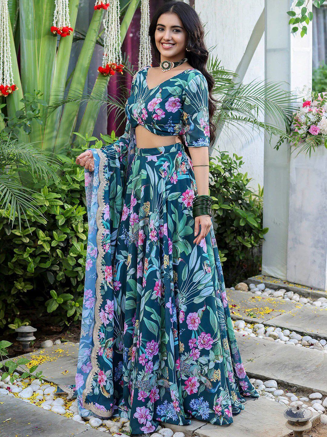 Floral Green & M Pink JGL - Indian Dress House 786