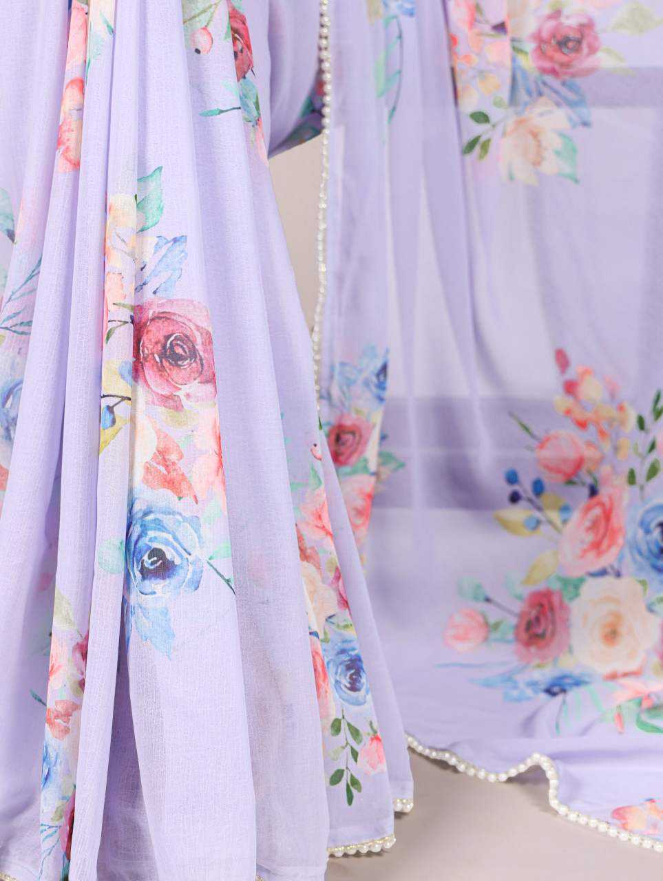 Floral Lavender YNF Saree - Indian Dress House 786