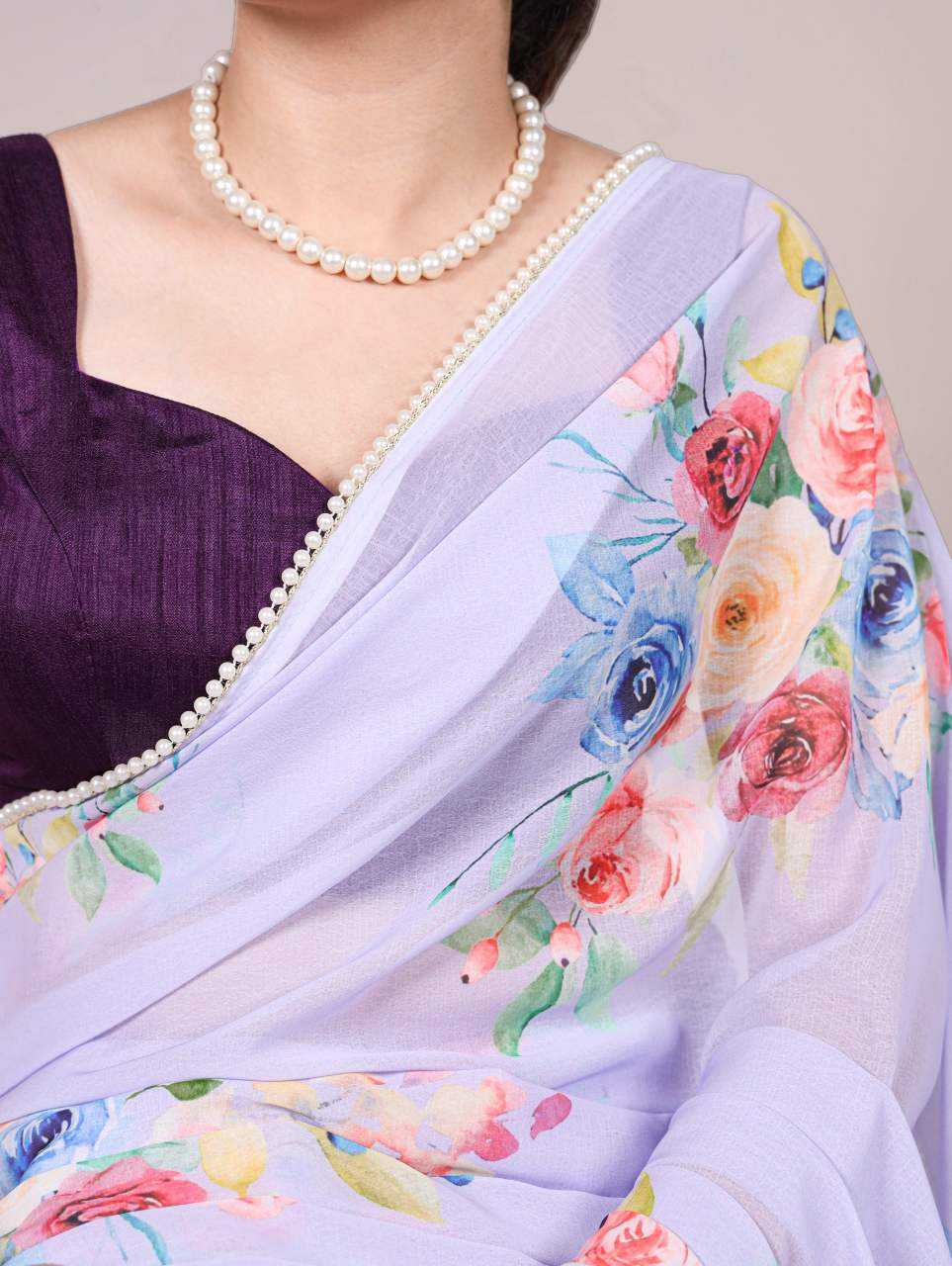 Floral Lavender YNF Saree - Indian Dress House 786