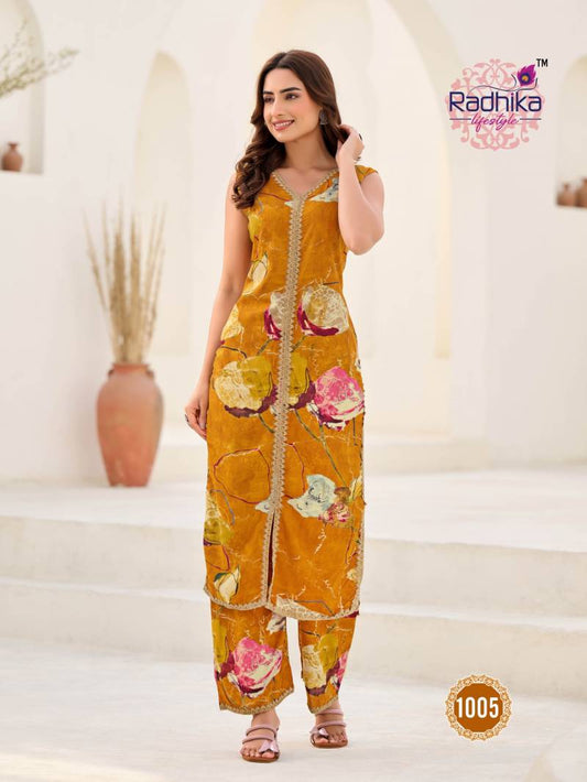 Floral Mustard REV 1005 FVD - Indian Dress House 786