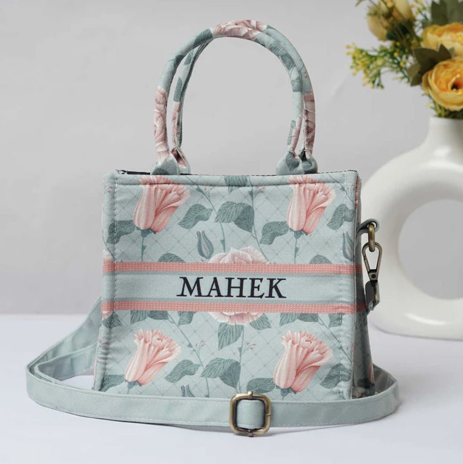 Floral Pastel Blue & Pink Floral Tote CFB - Indian Dress House 786