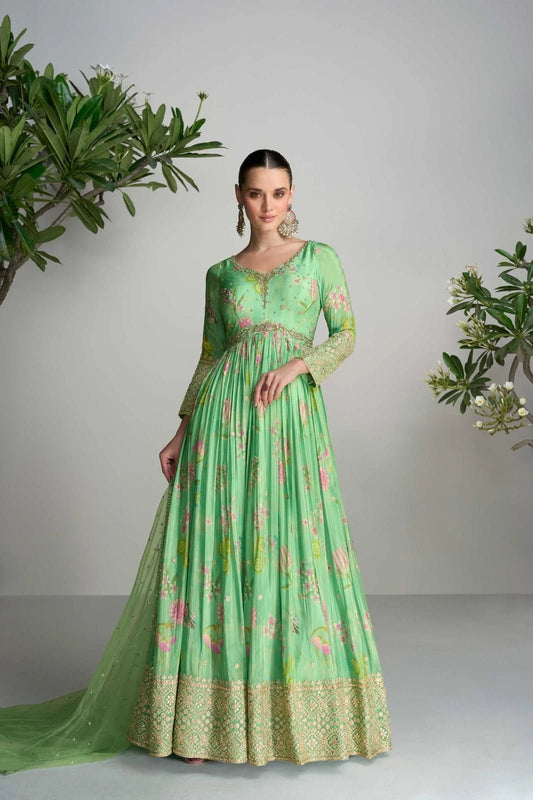 Floral Pastel Light Green GKS - Indian Dress House 786
