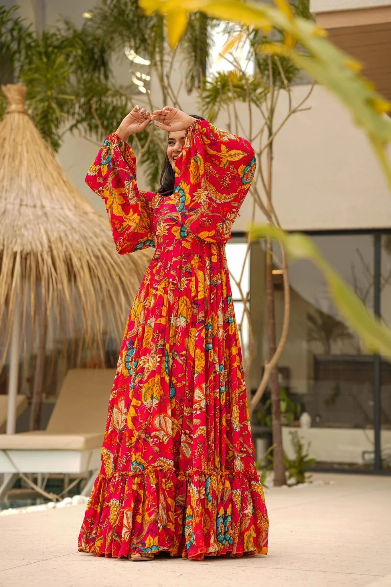Floral Red & Yellow MC LC 11007 FVD - Indian Dress House 786