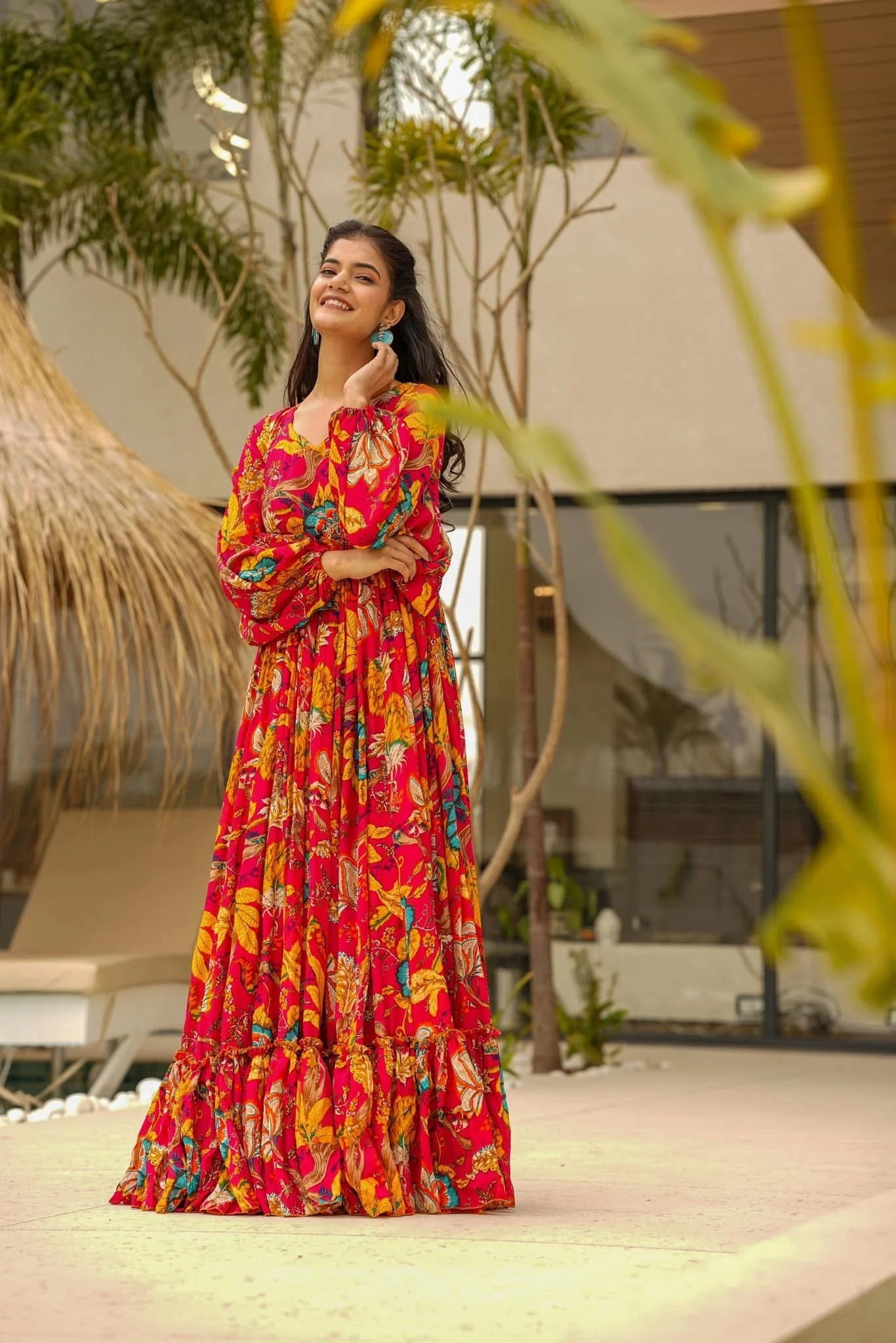 Floral Red & Yellow MC LC 11007 FVD - Indian Dress House 786