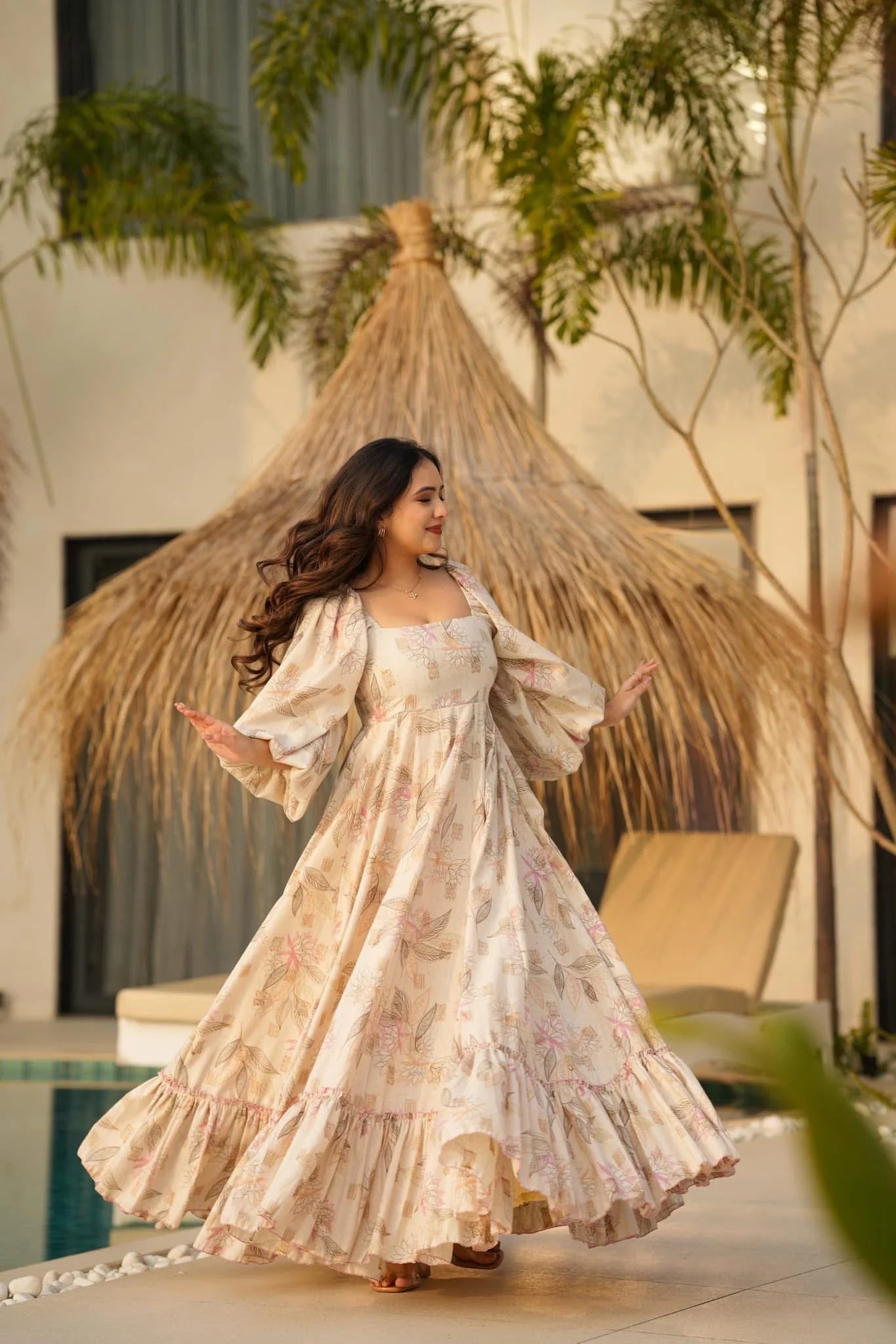 Floral Soft Beige LC 11005 FVD - Indian Dress House 786