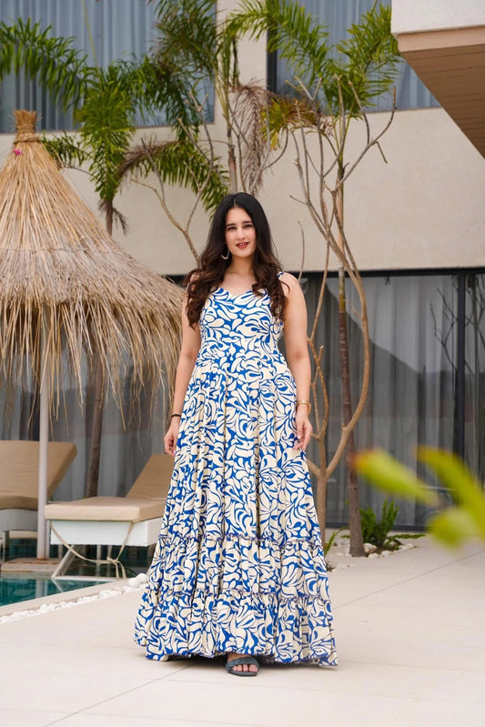 Floral White & Blue LC 25007 FVD - Indian Dress House 786