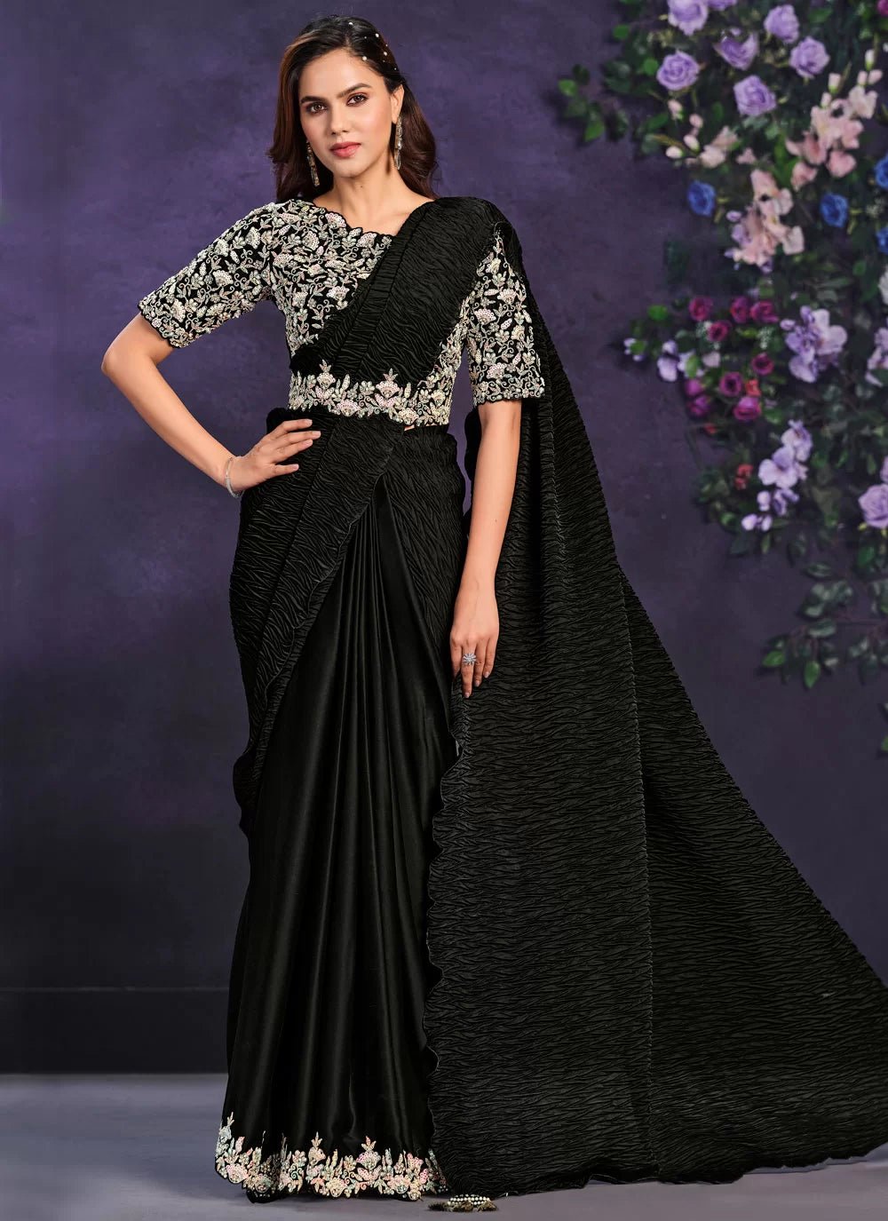 Gorgeous Black MMR Saree - Indian Dress House 786