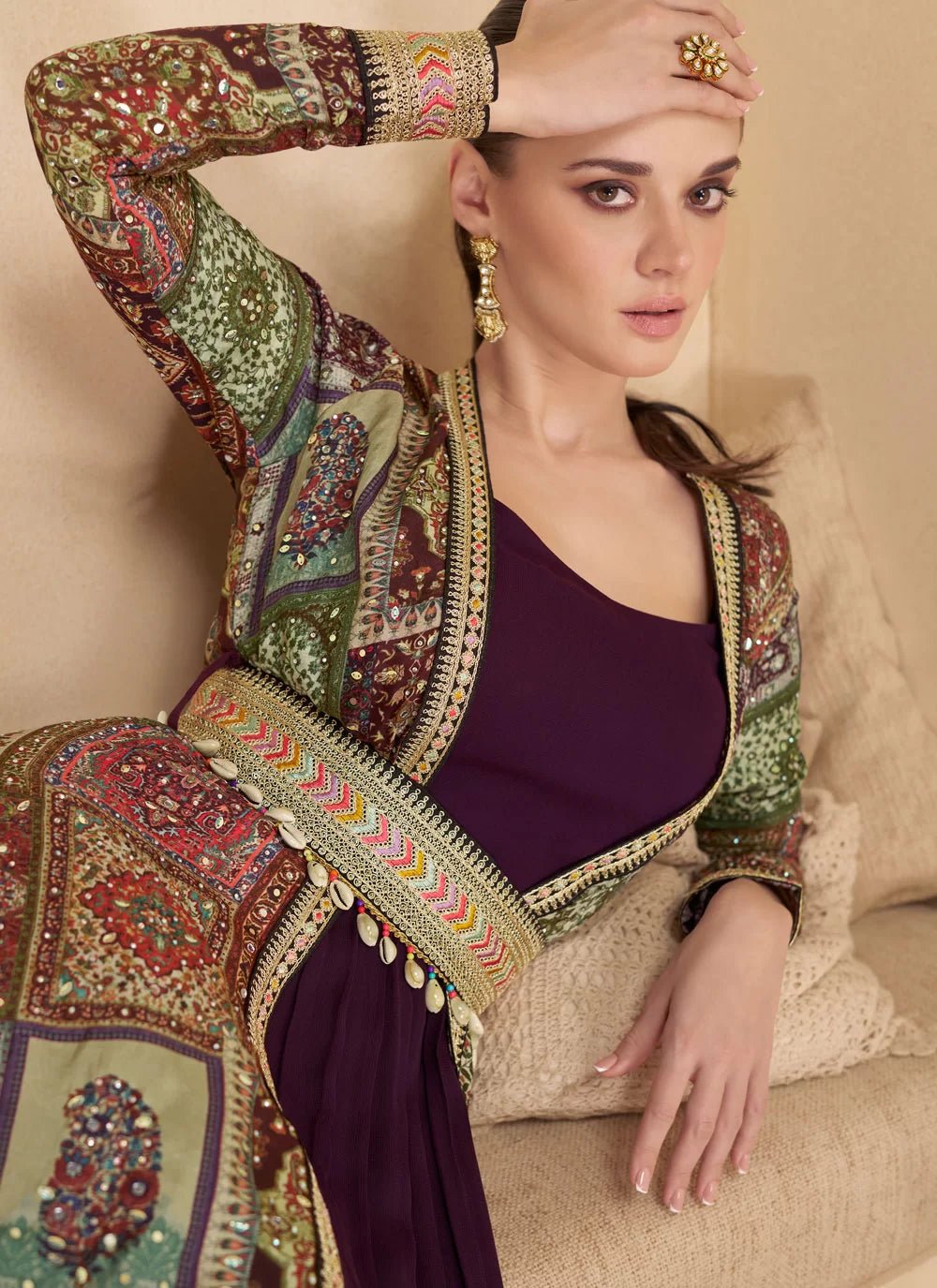 Gorgeous Brown/Purple SYME - Indian Dress House 786
