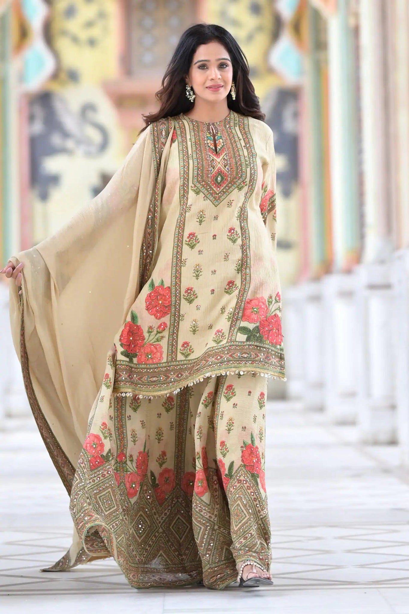 Gorgeous Cream Floral HK SHP - Indian Dress House 786