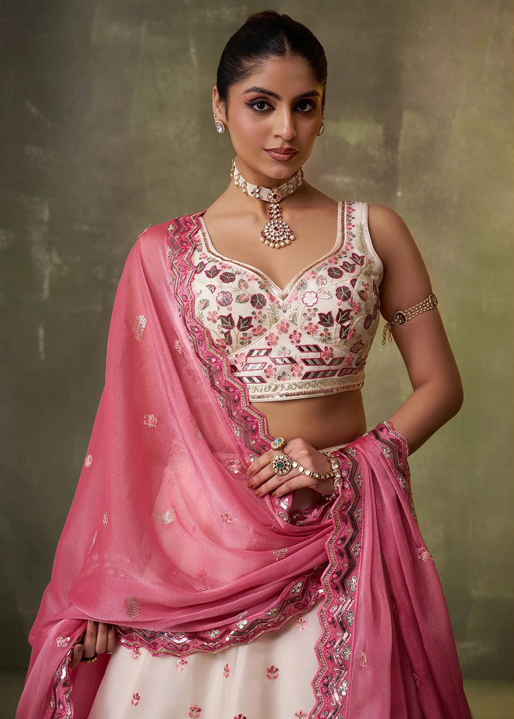 Gorgeous Cream & Pink ACLS - Indian Dress House 786