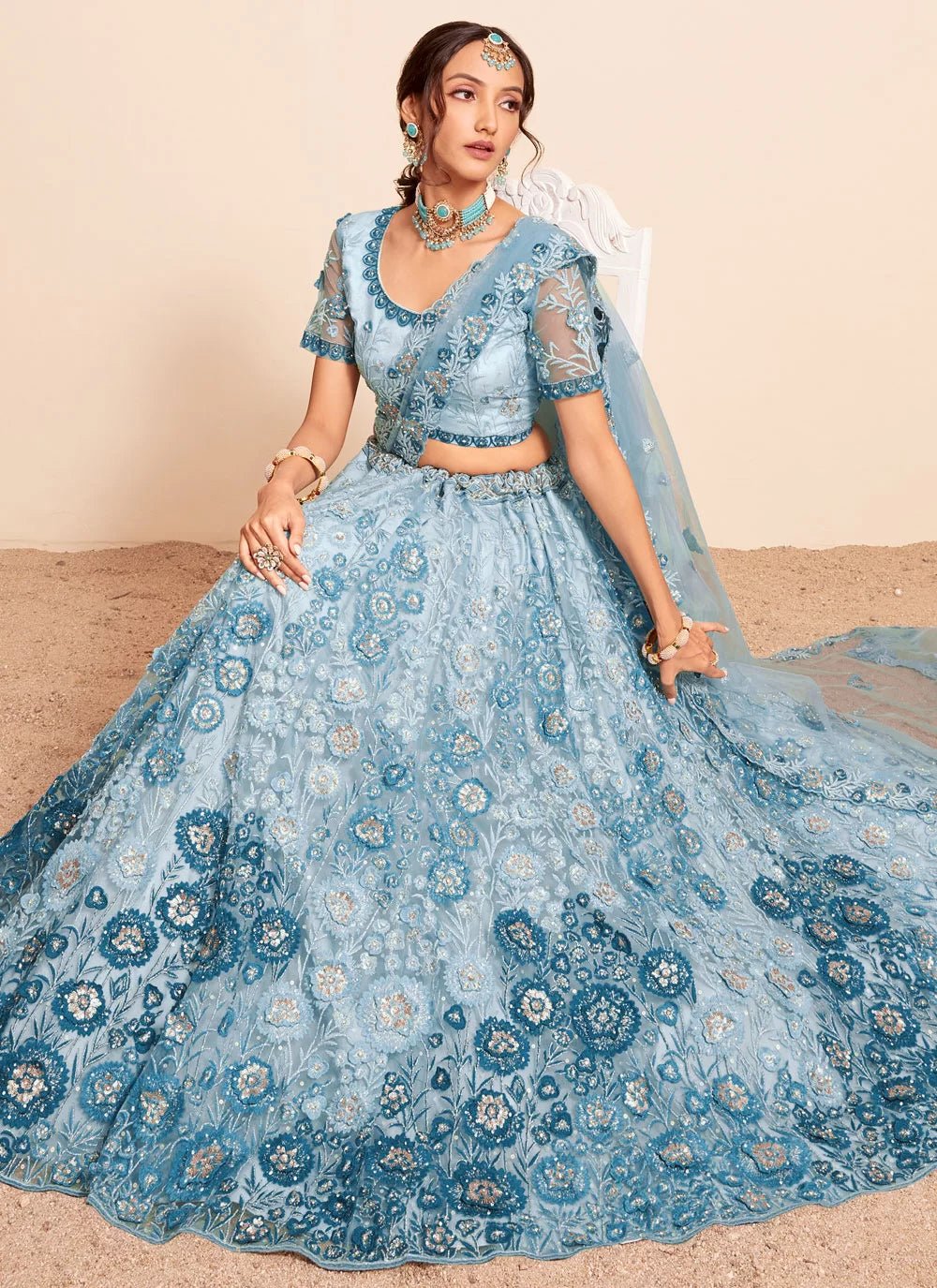 Gorgeous Floral 2 Tone Blue ABLR - Indian Dress House 786