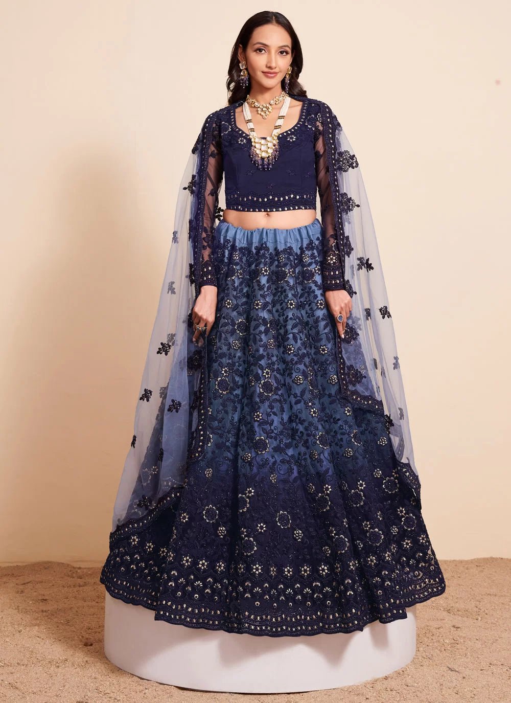 Gorgeous Floral 2 Tone Blue ABLR - Indian Dress House 786