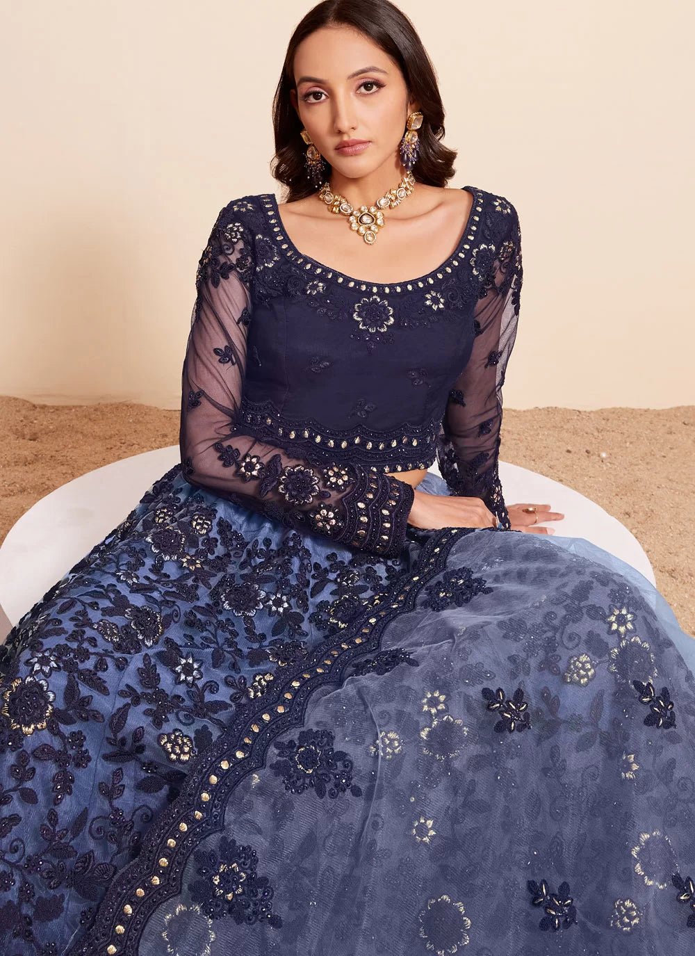 Gorgeous Floral 2 Tone Blue ABLR - Indian Dress House 786