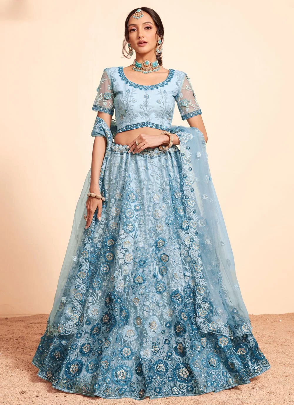 Gorgeous Floral 2 Tone Blue ABLR - Indian Dress House 786