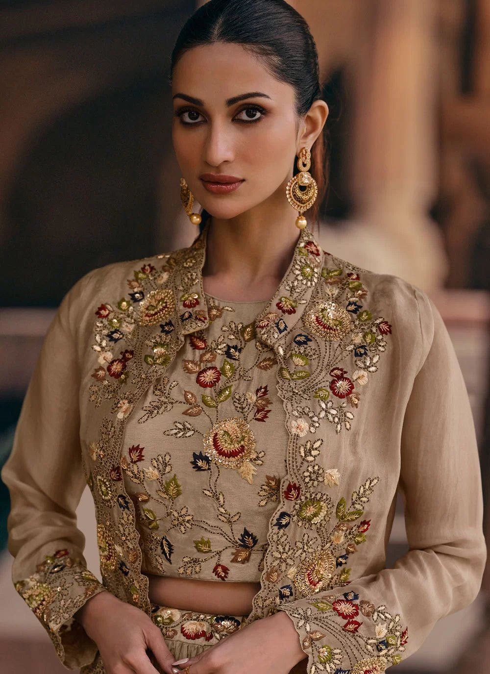 Gorgeous Floral Beige SMJ - Indian Dress House 786