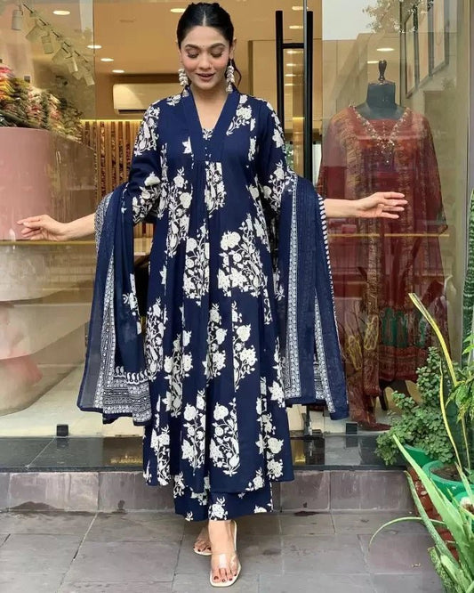 Gorgeous Floral Blue DRV 268 FVD - Indian Dress House 786