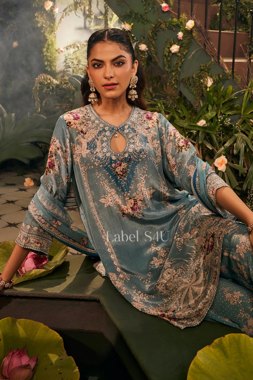 Gorgeous Floral Blue SHIV - Indian Dress House 786