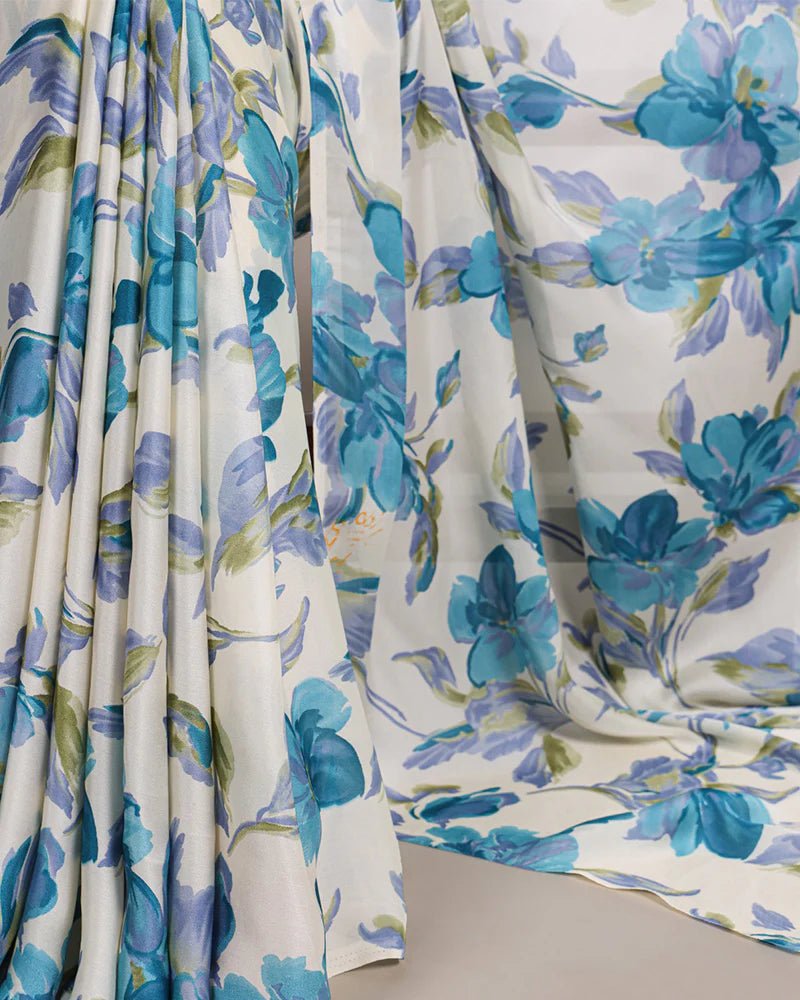 Gorgeous Floral Blue YNF Saree - Indian Dress House 786