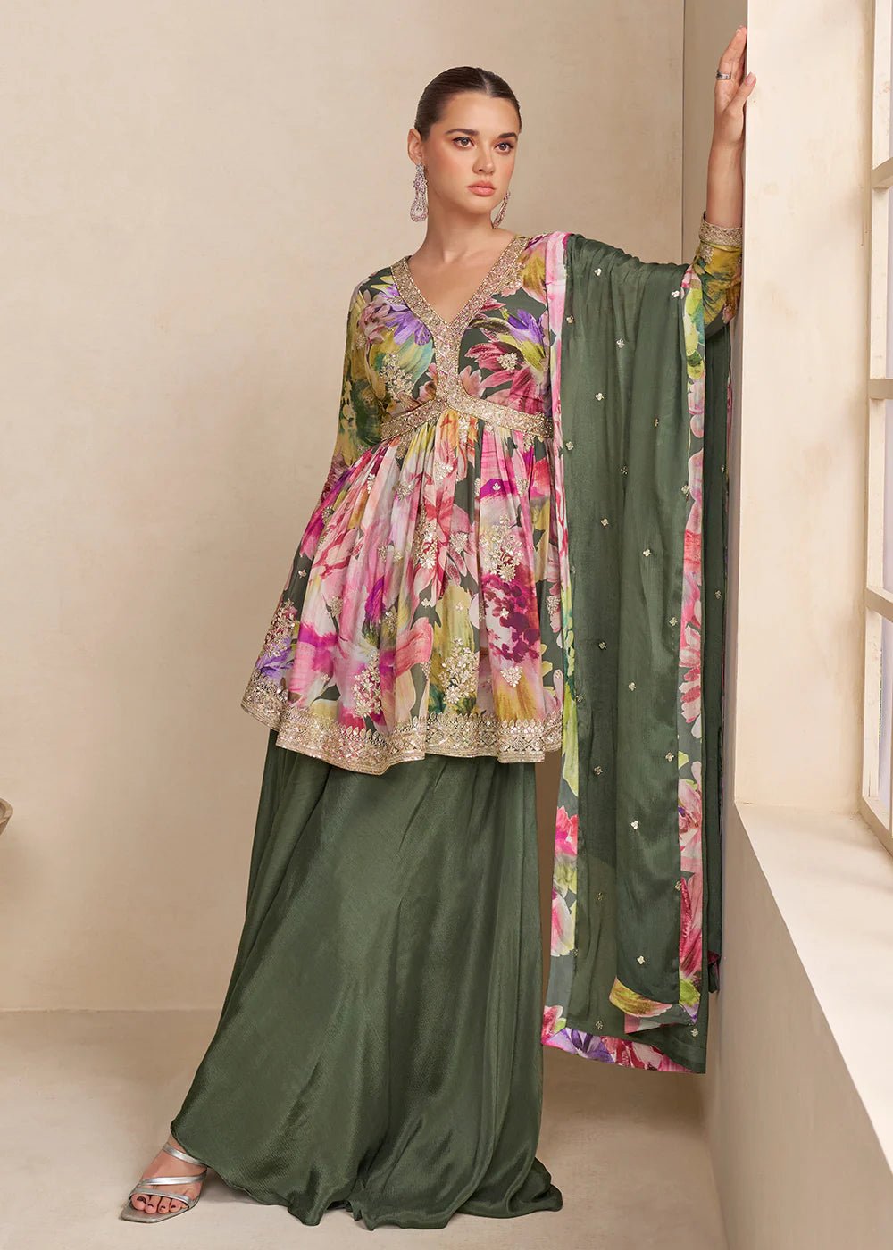 Gorgeous Floral Green GKR - Indian Dress House 786