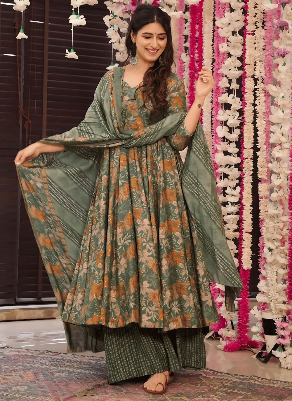 Gorgeous Floral Green LC VYM 1002 FVD - Indian Dress House 786