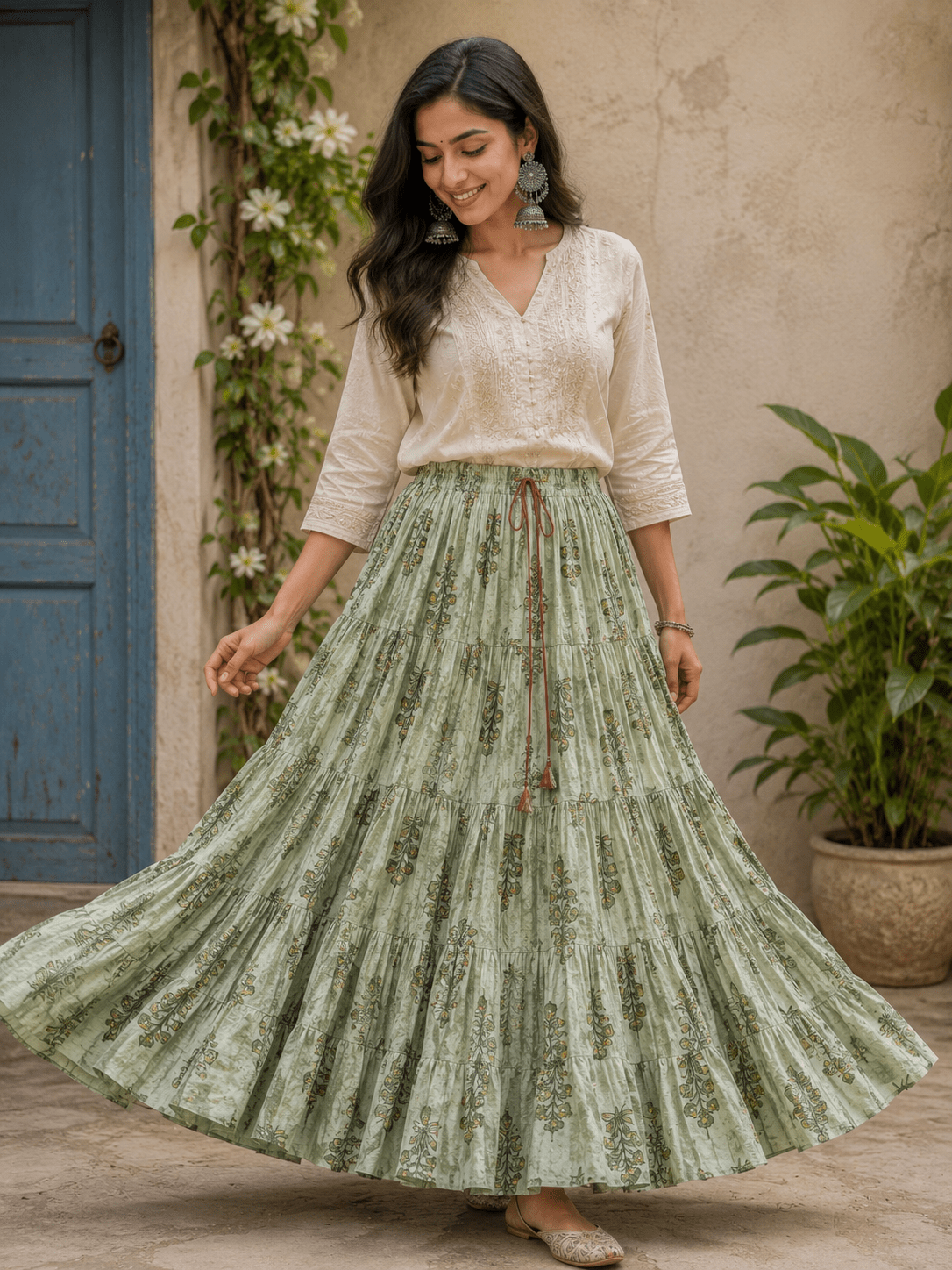 Gorgeous Floral Green Skirt - Indian Dress House 786