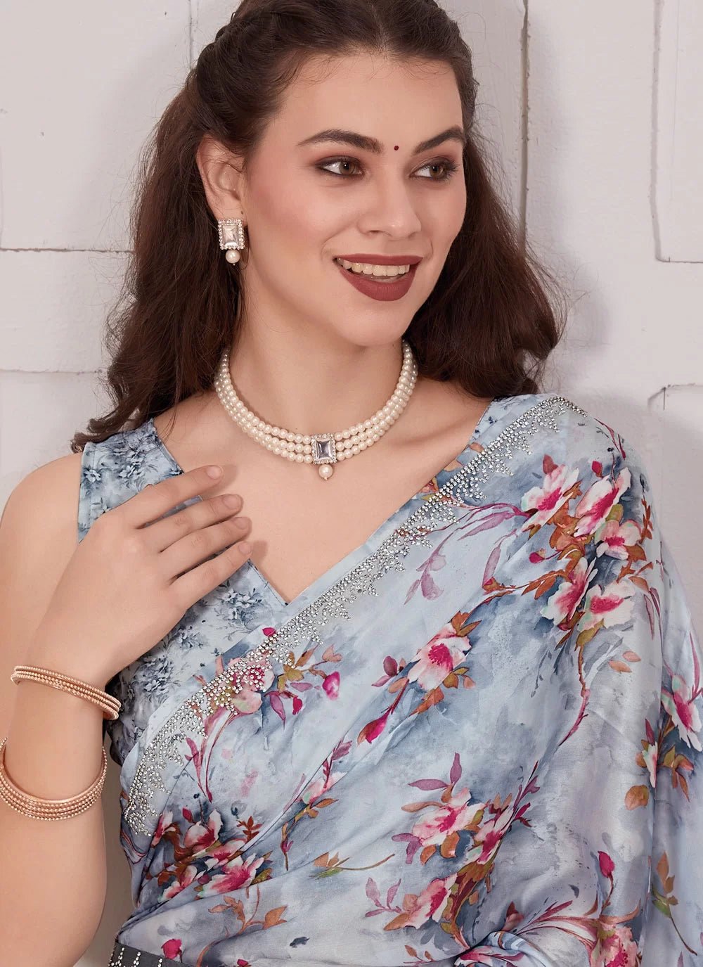 Gorgeous Floral Grey MH 696 Saree - Indian Dress House 786