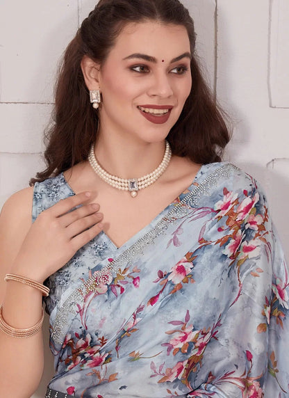 Gorgeous Floral Grey MH 696 Saree - Indian Dress House 786