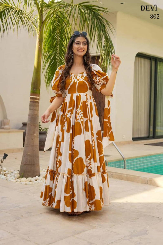 Gorgeous Floral Mustard Brown & Off White DV 802 FVD - Indian Dress House 786