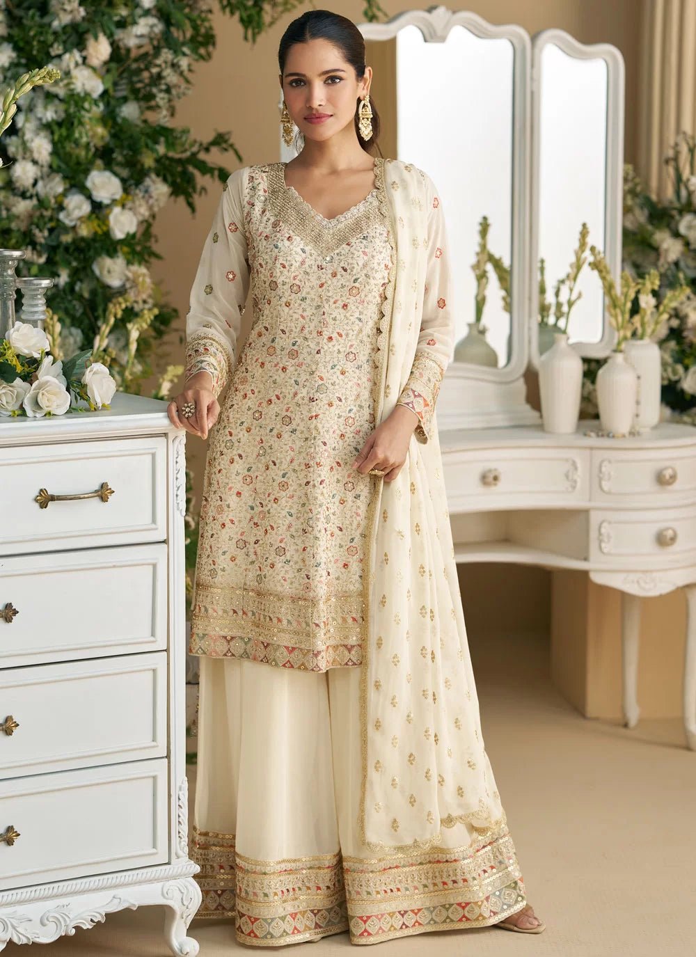 Gorgeous Floral Off White SMSH - Indian Dress House 786