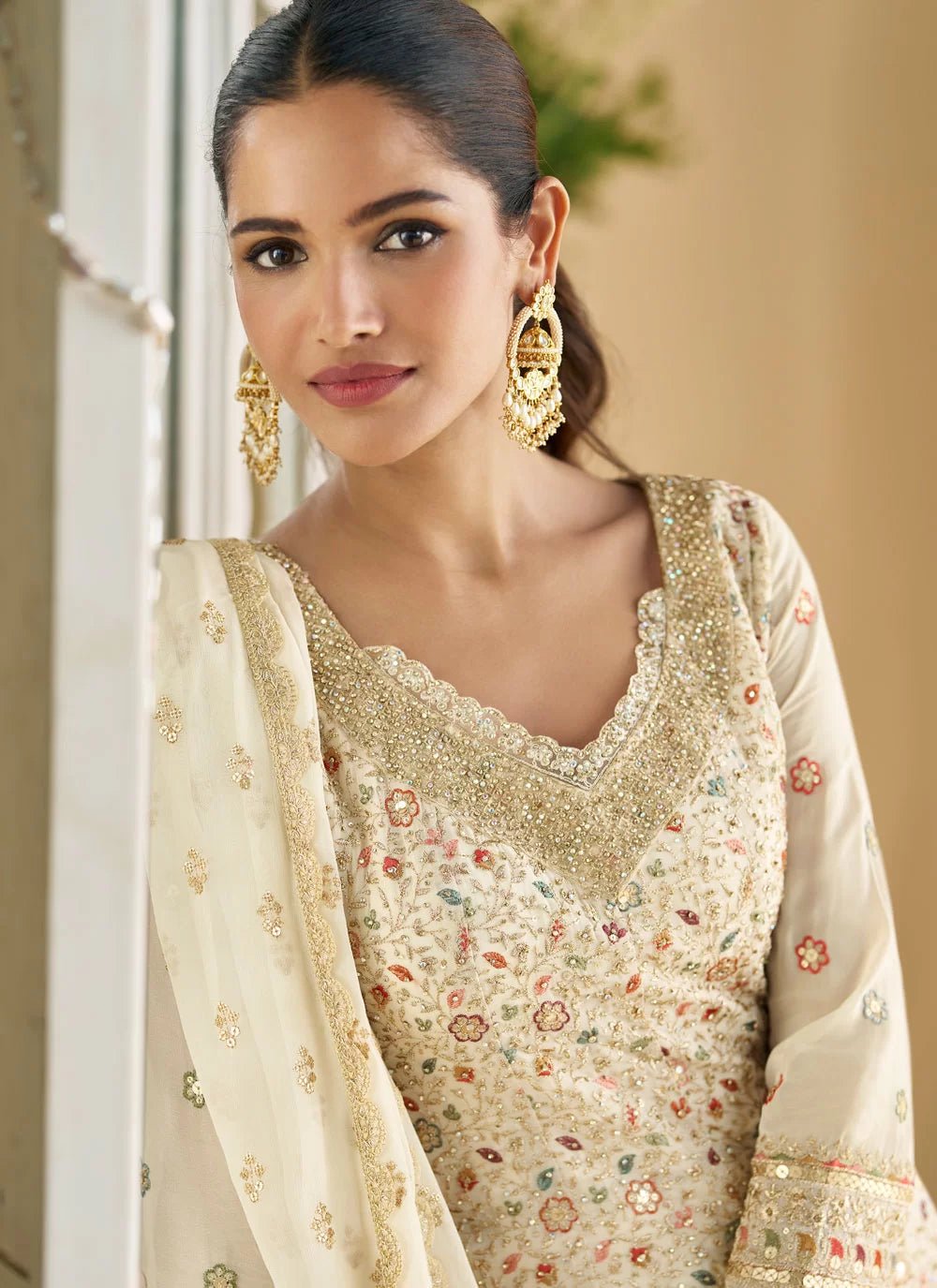 Gorgeous Floral Off White SMSH - Indian Dress House 786